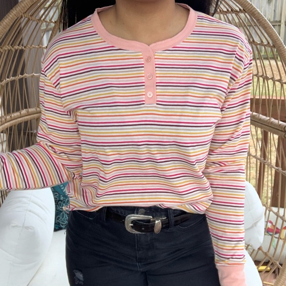 Cactus + Pearl NWT Retro Stripe Henley Top SZ XL - Picture 2 of 7